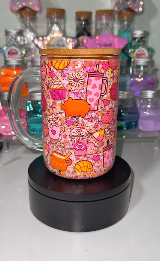 Premade 15oz Glass Glitter Snow Globe Mug