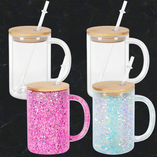 15oz Glass Snow Globe Mug w/Handle