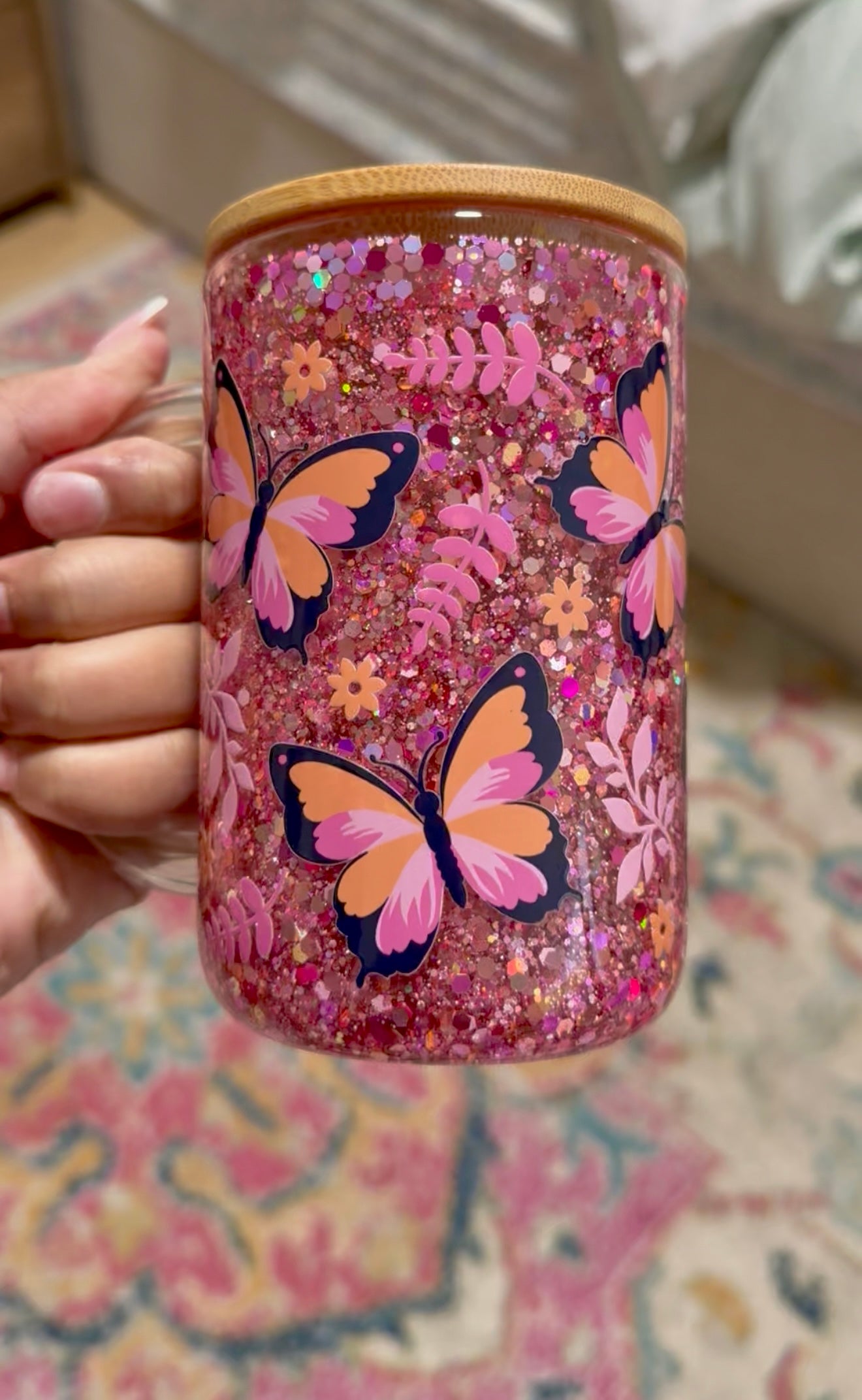 15oz Glass Snow Globe Mug w/Handle