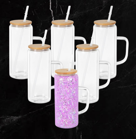 20oz Glass Snow Globe Tumbler w/Handle
